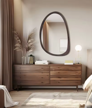 Asymmetrische Wandspiegel met Houten Frame – Industriële Design Spiegel voor Interieur