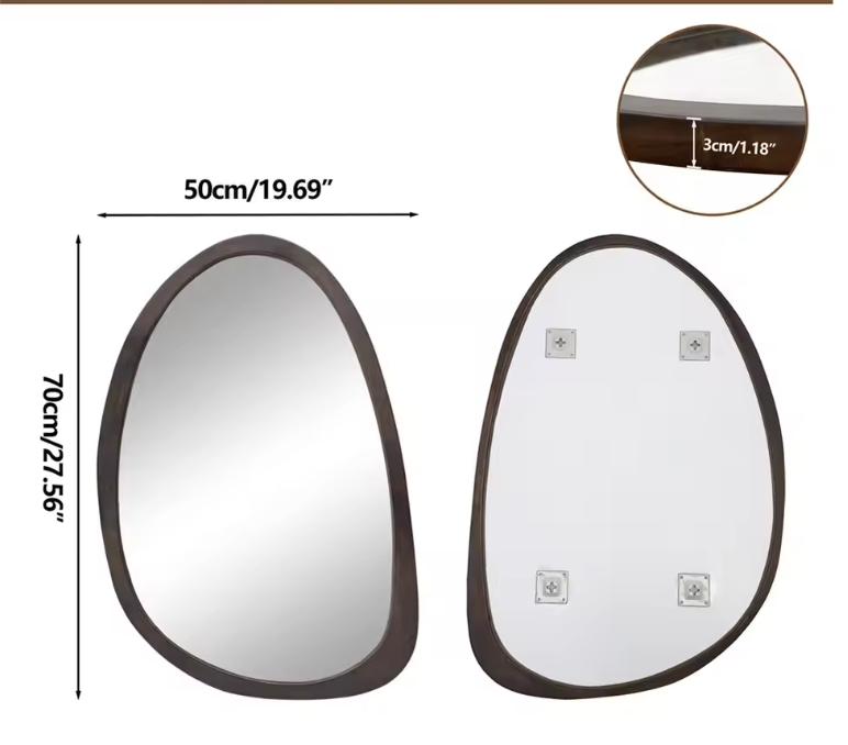 Asymmetrische Wandspiegel met Houten Frame – Industriële Design Spiegel voor Interieur