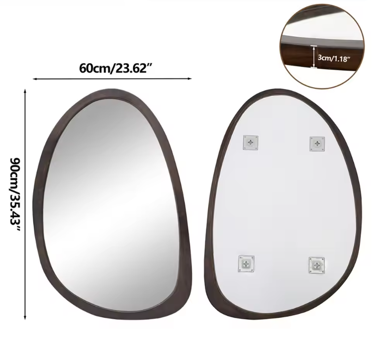 Asymmetrische Wandspiegel met Houten Frame – Industriële Design Spiegel voor Interieur