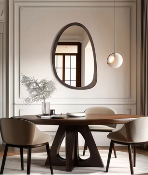 Asymmetrische Wandspiegel met Houten Frame – Industriële Design Spiegel voor Interieur