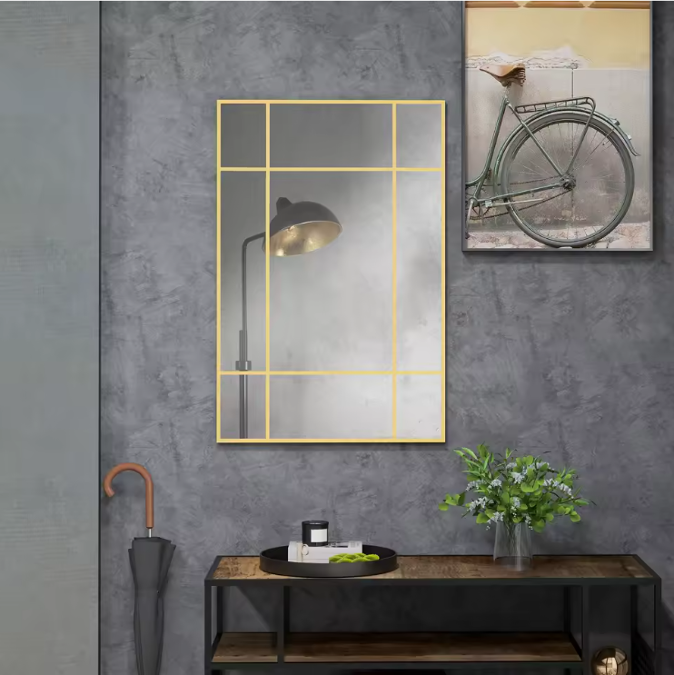Rechthoekige Wandspiegel met Metalen Frame – Raamdesign Spiegel voor Woonkamer en Hal