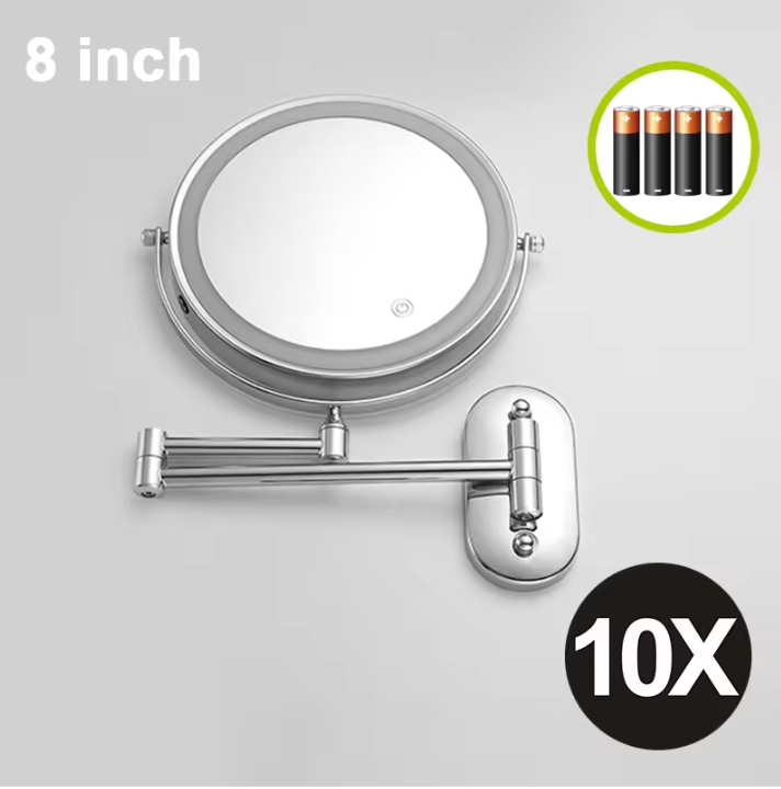 Wandgemonteerde Make-up Spiegel met Verlichting – 10x Vergrotende Badkamerspiegel