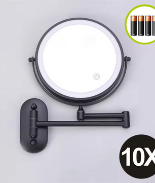 Wandgemonteerde Make-up Spiegel met Verlichting – 10x Vergrotende Badkamerspiegel