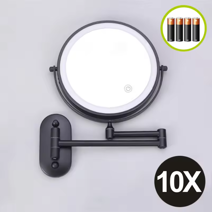 Wandgemonteerde Make-up Spiegel met Verlichting – 10x Vergrotende Badkamerspiegel