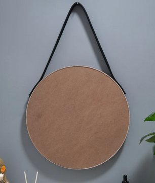 Ronde Wandspiegel met Houten Rand – Make-up Spiegel met Leren Ophanglus