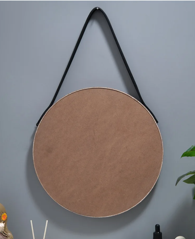 Ronde Wandspiegel met Houten Rand – Make-up Spiegel met Leren Ophanglus