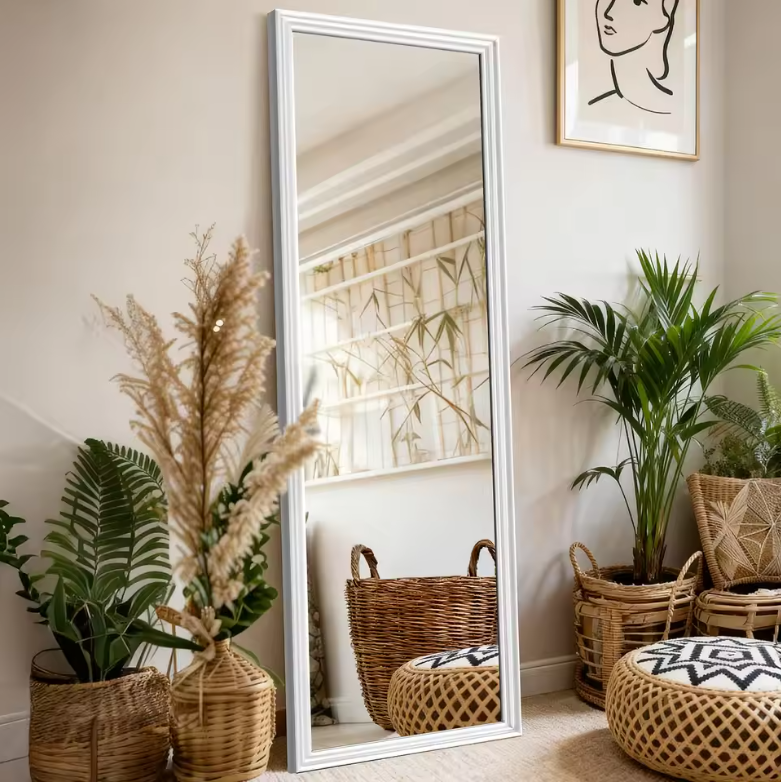 Rechthoekige Passpiegel met Massief Houten Frame – Volledig Lichaam Spiegel 160 × 50 cm