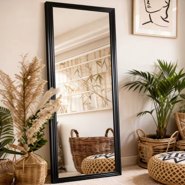 Rechthoekige Passpiegel met Massief Houten Frame – Volledig Lichaam Spiegel 160 × 50 cm