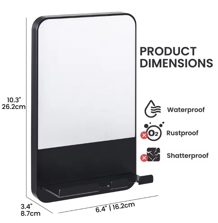 Fogvrije Douche Spiegel met Zuignap en Scheermeshouder – Wandspiegel voor Scheren