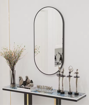 Ovale Wandspiegel met Zwart Metalen Frame – Moderne Spiegel voor Badkamer en Interieur