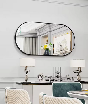 Ovale Wandspiegel met Zwart Metalen Frame – Moderne Spiegel voor Badkamer en Interieur