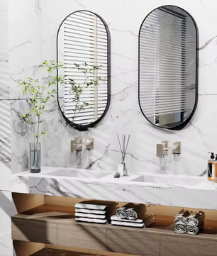 Ovale Wandspiegel met Zwart Metalen Frame – Moderne Spiegel voor Badkamer en Interieur