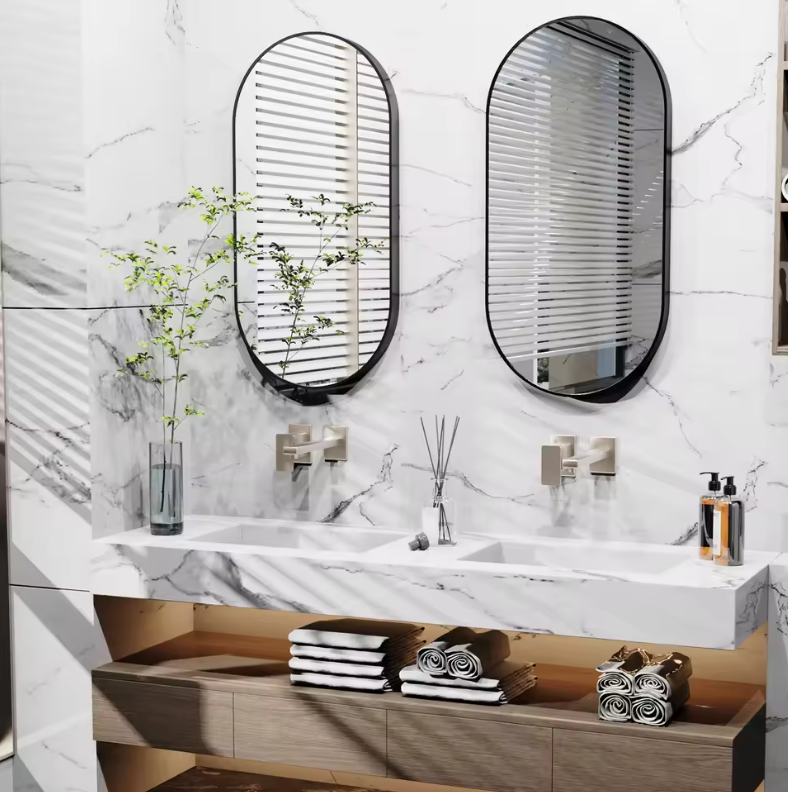Ovale Wandspiegel met Zwart Metalen Frame – Moderne Spiegel voor Badkamer en Interieur