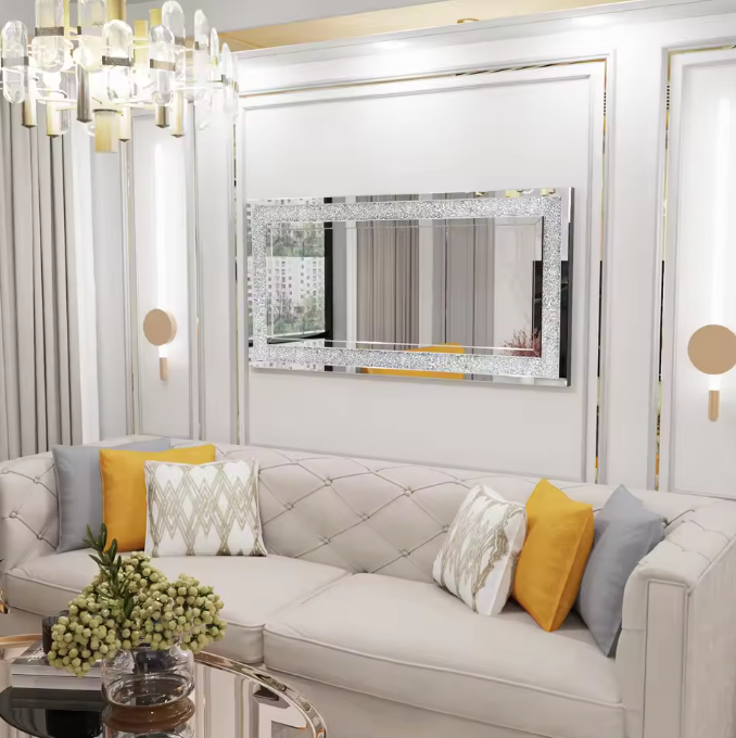 Glamour Wandspiegel met Kristallen Rand – Luxe Decoratieve Spiegel voor Interieur