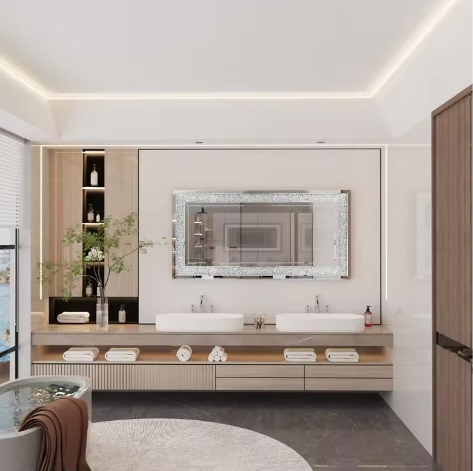 Glamour Wandspiegel met Kristallen Rand – Luxe Decoratieve Spiegel voor Interieur