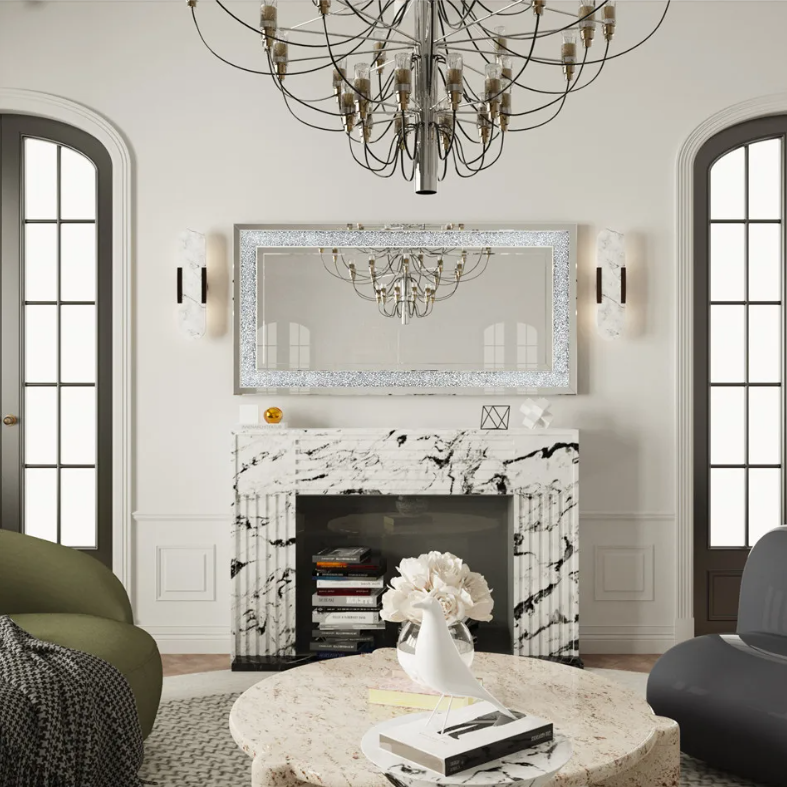 Glamour Wandspiegel met Kristallen Rand – Luxe Decoratieve Spiegel voor Interieur