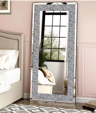 Grote Rechthoekige Wandspiegel met Crushed Crystal Rand – Luxe Full-Length Spiegel