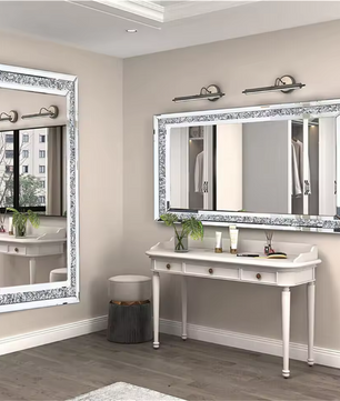 Grote Rechthoekige Wandspiegel met Crushed Crystal Rand – Luxe Full-Length Spiegel