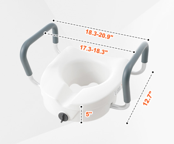 Verhoogde Toiletbril met Armleuningen 12,7 cm – Draaivergrendeling