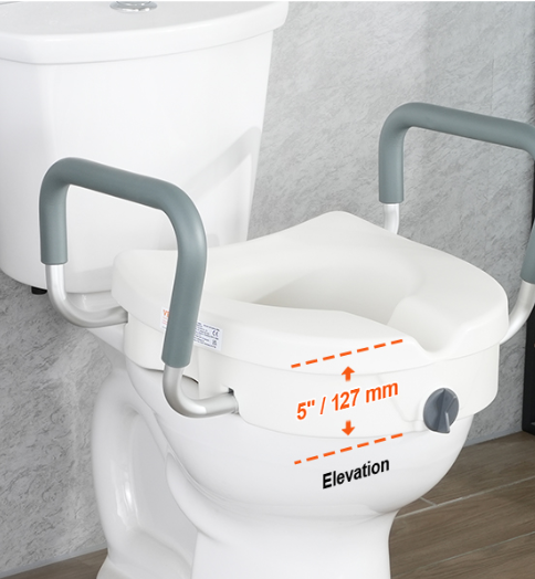 Verhoogde Toiletbril met Armleuningen 12,7 cm – Draaivergrendeling