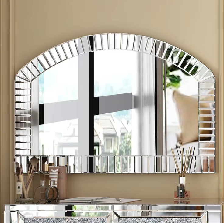 Grote Gebogen Wandspiegel 100 × 70 cm met Afgeschuind Glazen Frame