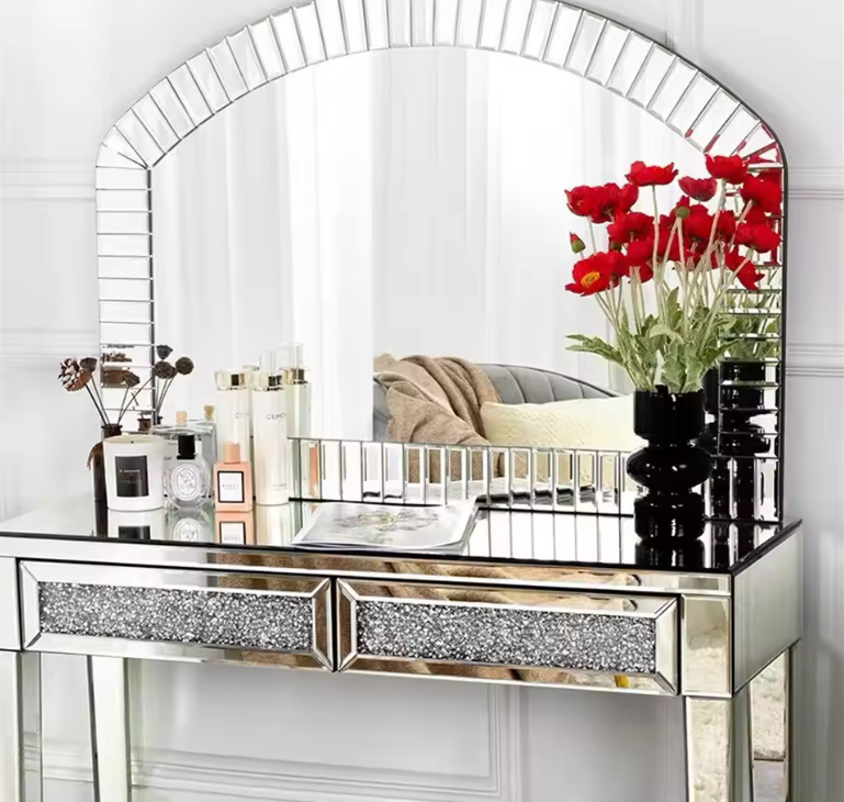 Grote Gebogen Wandspiegel 100 × 70 cm met Afgeschuind Glazen Frame