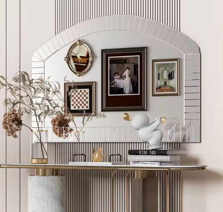 Grote Gebogen Wandspiegel 100 × 70 cm met Afgeschuind Glazen Frame