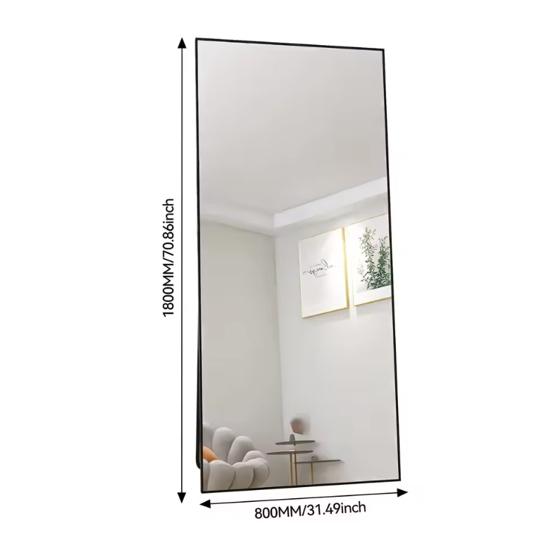 Grote Vloerspiegel 180 × 80 cm met Metalen Frame, Staand of Wandmontage