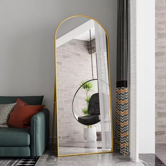 Gebogen Vloerspiegel 180 × 80 cm met Aluminium Frame en HD Glas