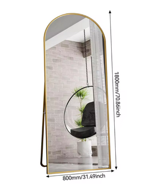 Gebogen Vloerspiegel 180 × 80 cm met Aluminium Frame en HD Glas