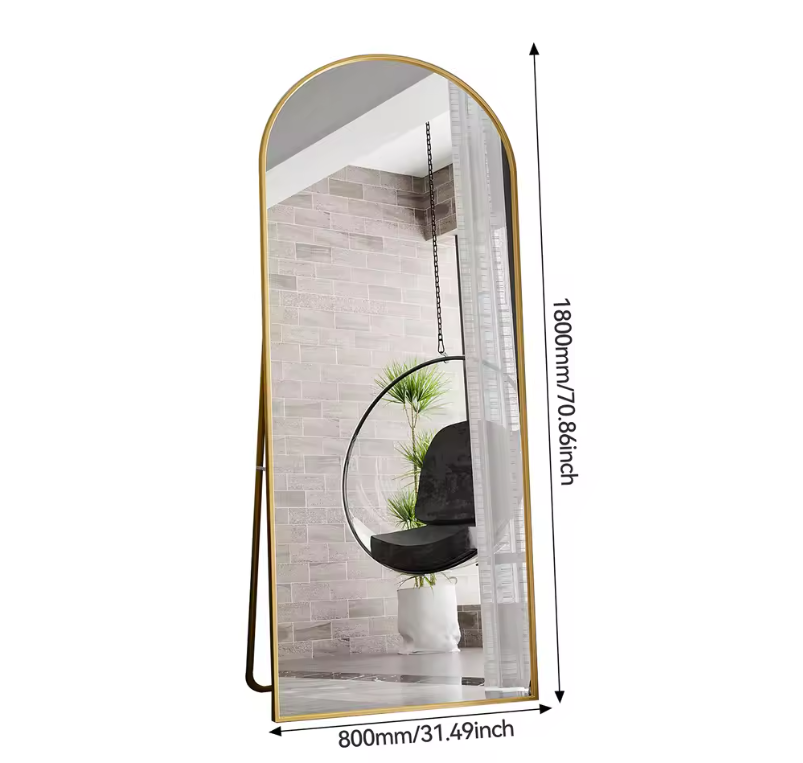 Gebogen Vloerspiegel 180 × 80 cm met Aluminium Frame en HD Glas