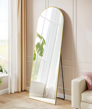 Volledige Lichaamsspiegel 160 × 50 cm met Gebogen Frame en Standaard