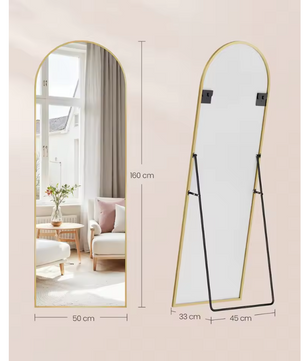 Volledige Lichaamsspiegel 160 × 50 cm met Gebogen Frame en Standaard