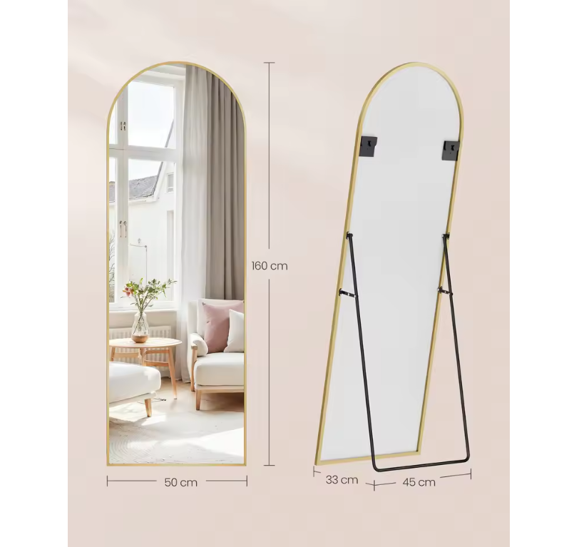 Volledige Lichaamsspiegel 160 × 50 cm met Gebogen Frame en Standaard