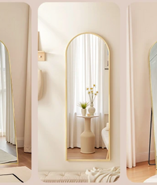 Volledige Lichaamsspiegel 160 × 50 cm met Gebogen Frame en Standaard