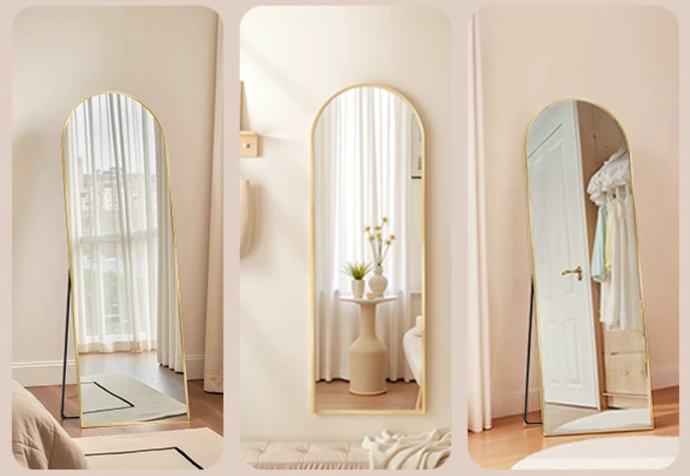 Volledige Lichaamsspiegel 160 × 50 cm met Gebogen Frame en Standaard