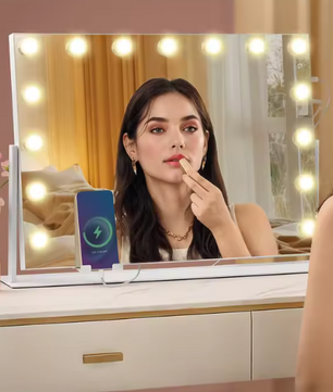 Make-upspiegel met LED-Verlichting, Dimbaar, Aanraakbediening en USB-Poorten