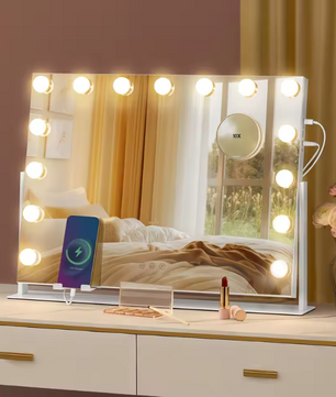 Make-upspiegel met LED-Verlichting, Dimbaar, Aanraakbediening en USB-Poorten