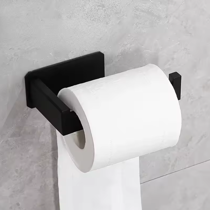 Zelfklevende Toiletrolhouder van RVS – Zwart, Zonder Boren