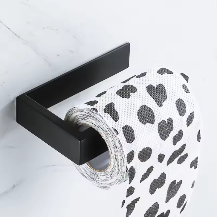Zelfklevende Toiletpapierhouder van RVS – Mat Zwart, Vierkant