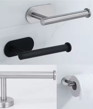 Zelfklevende Toilet- en Keukenrolhouder – Zwart, Wandmontage Zonder Boren