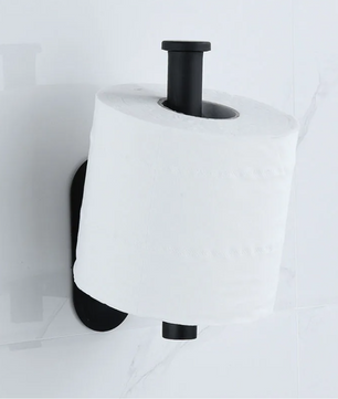 Zelfklevende Toilet- en Keukenrolhouder – Zwart, Wandmontage Zonder Boren