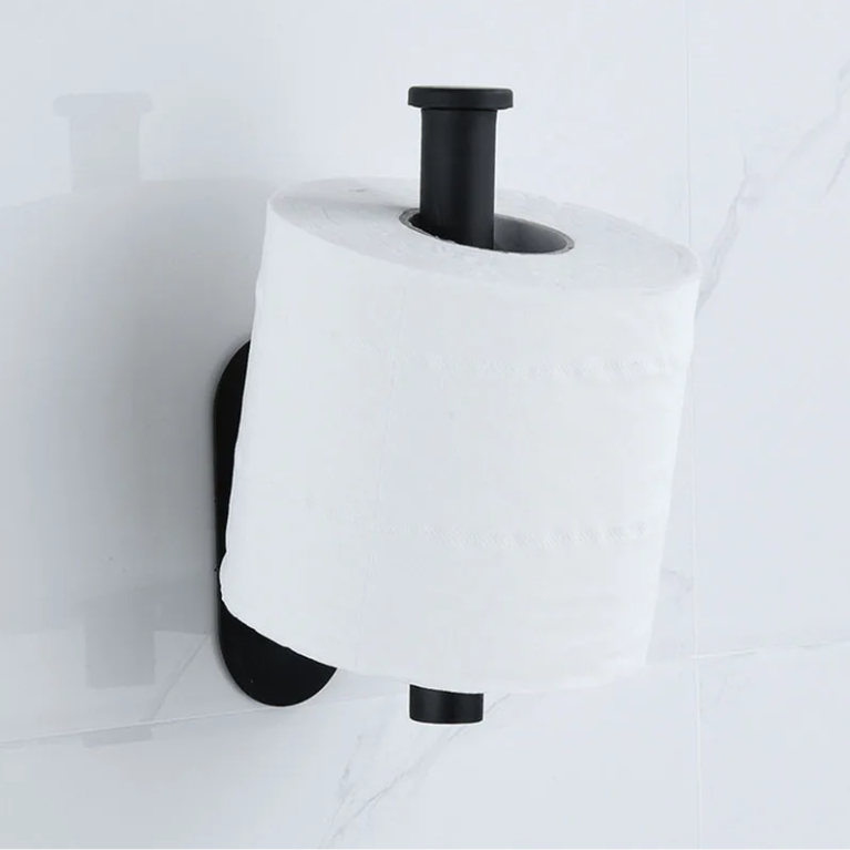 Zelfklevende Toilet- en Keukenrolhouder – Zwart, Wandmontage Zonder Boren