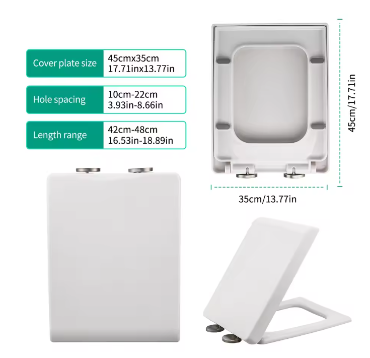 Vierkante Toiletzitting met Soft-Close, Anti-Bacterieel en Verwijderbare Deksel