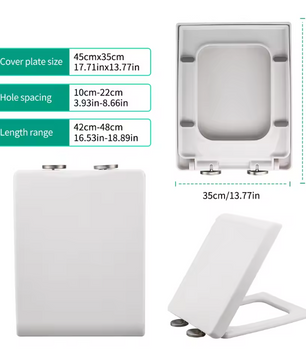 Vierkante Toiletzitting met Soft-Close, Anti-Bacterieel en Verwijderbare Deksel