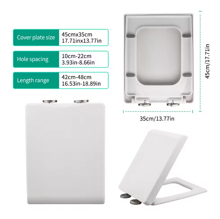 Vierkante Toiletzitting met Soft-Close, Anti-Bacterieel en Verwijderbare Deksel