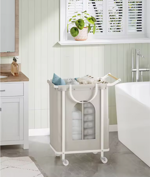 Wasmand op Wielen – 2 Secties, Verwijderbare Tas, Beige