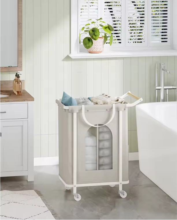 Wasmand op Wielen – 2 Secties, Verwijderbare Tas, Beige
