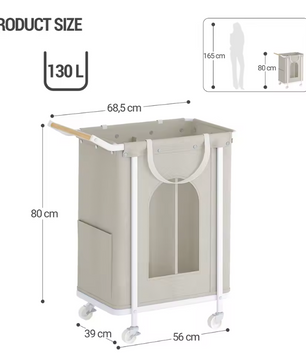 Wasmand op Wielen – 2 Secties, Verwijderbare Tas, Beige