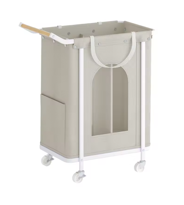 Wasmand op Wielen – 2 Secties, Verwijderbare Tas, Beige